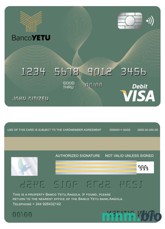 Angola Banco Yetu przykład karty visa w formacie PSD